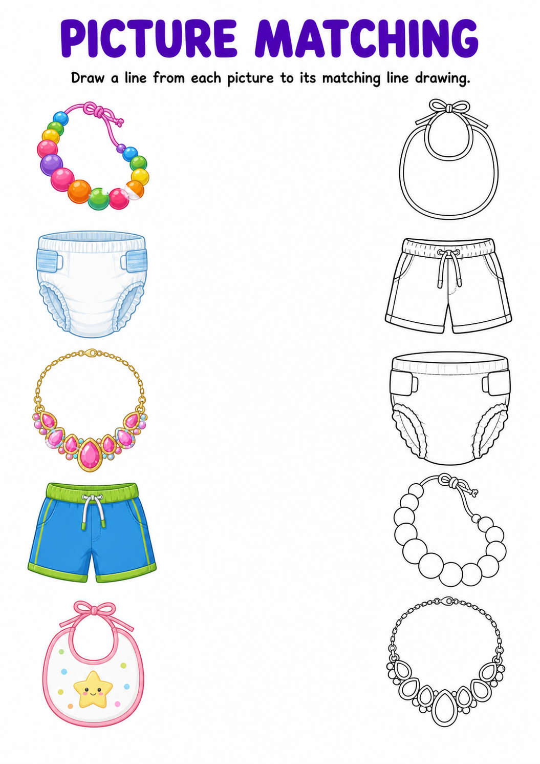 Clothing picture to line drawing worksheet