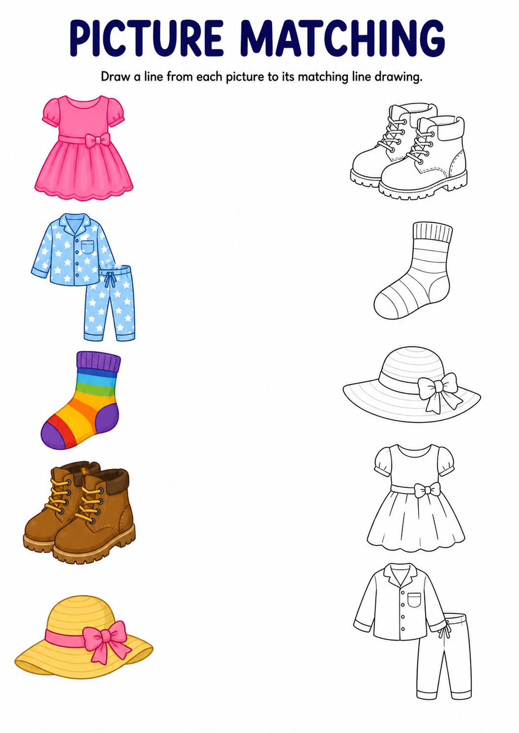 Clothing picture to line drawing worksheet