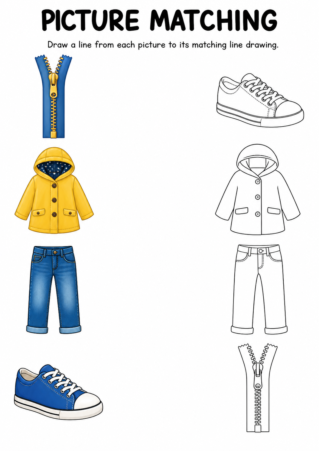 Clothing picture to line drawing worksheet