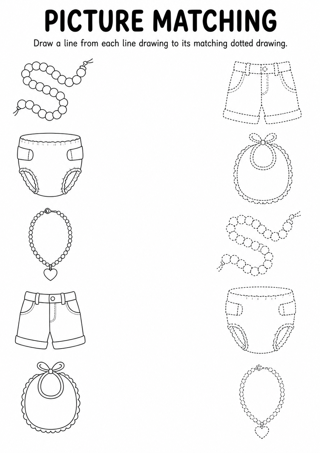 Clothing line to dotted drawing worksheet