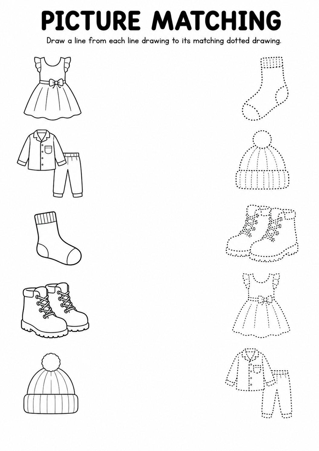 Clothing line to dotted drawing worksheet