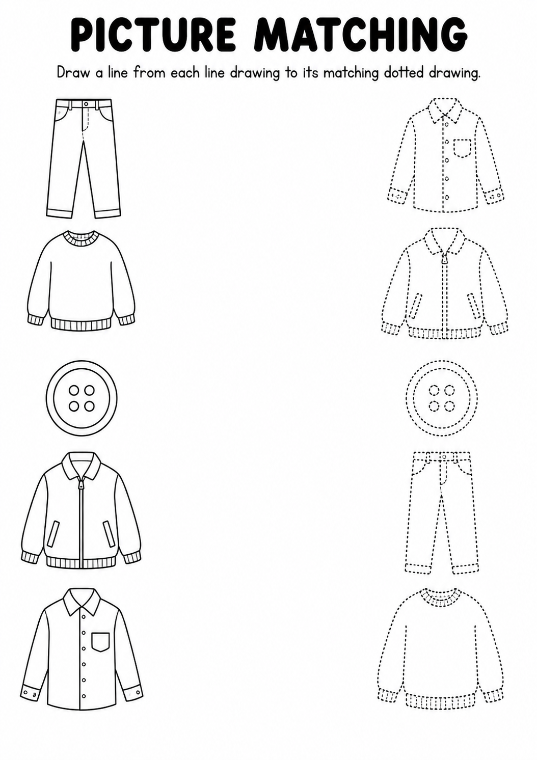 Clothing line to dotted drawing worksheet