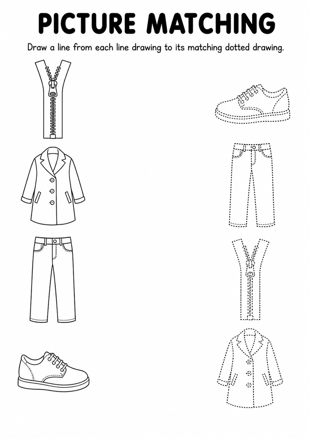 Clothing line to dotted drawing worksheet