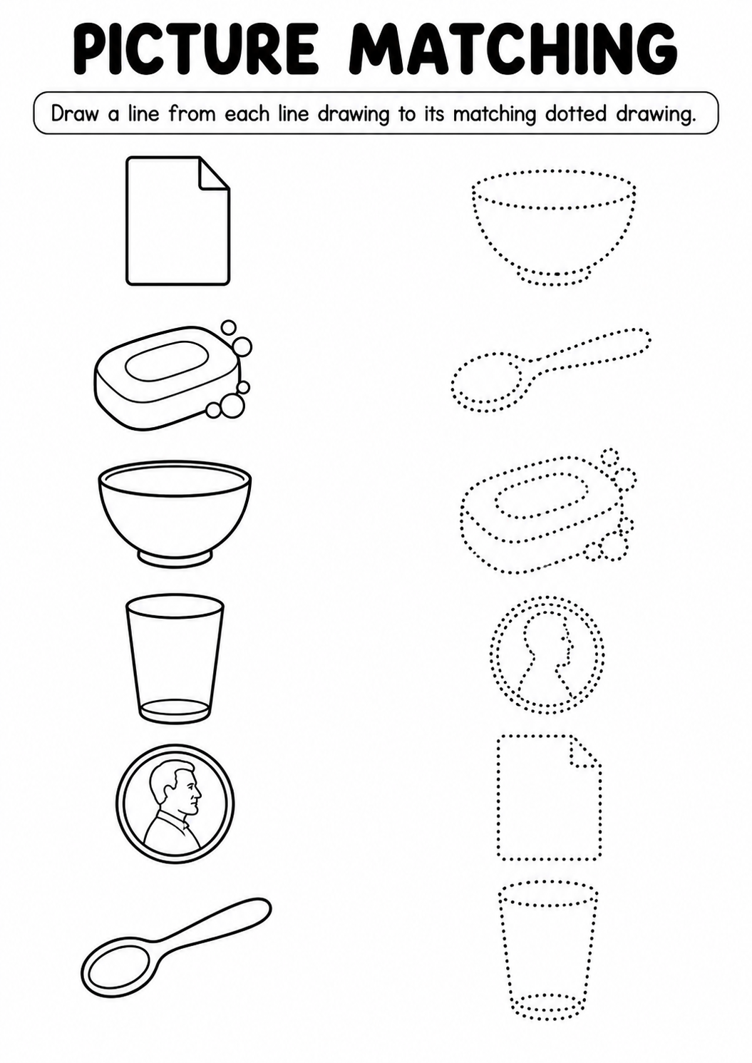 Household items line to dotted drawing worksheet
