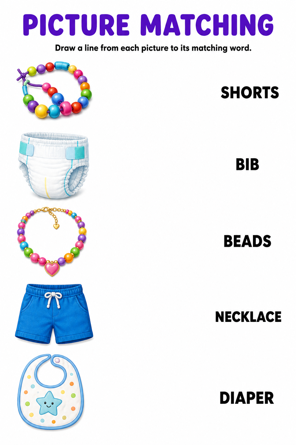 Clothing picture to word worksheet