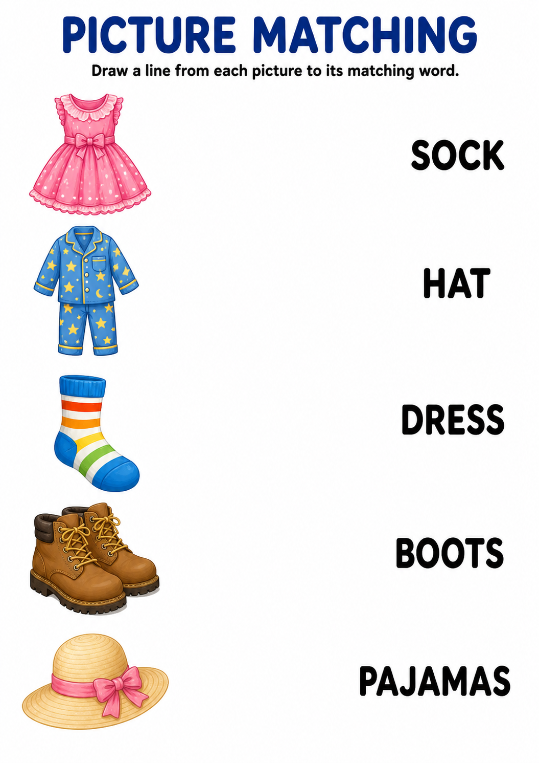 Clothing picture to word worksheet