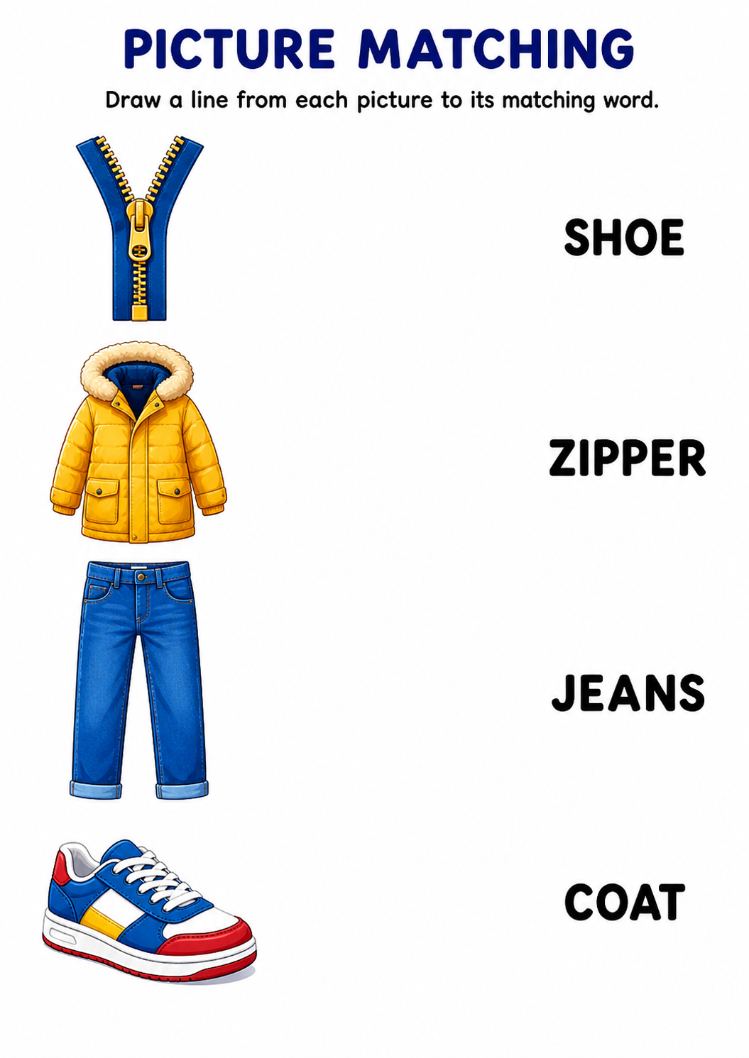 Clothing picture to word worksheet