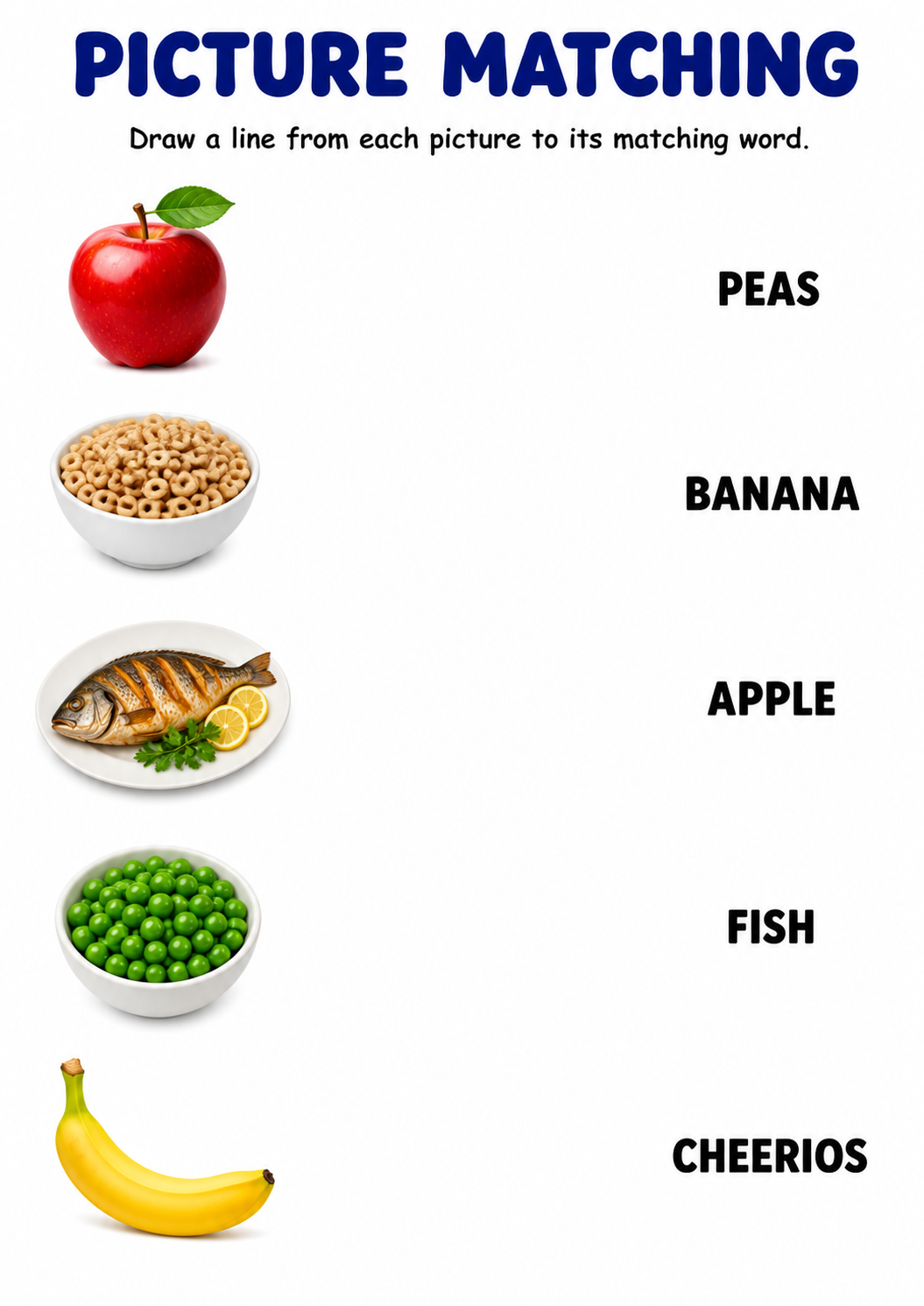 Food and drinks picture to word matching worksheet