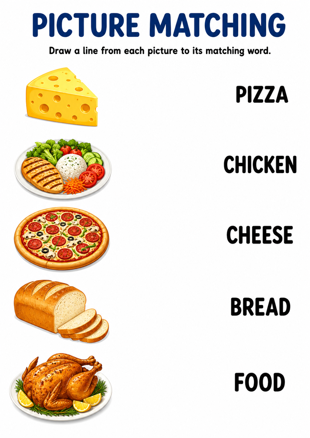 Food picture to word matching worksheet