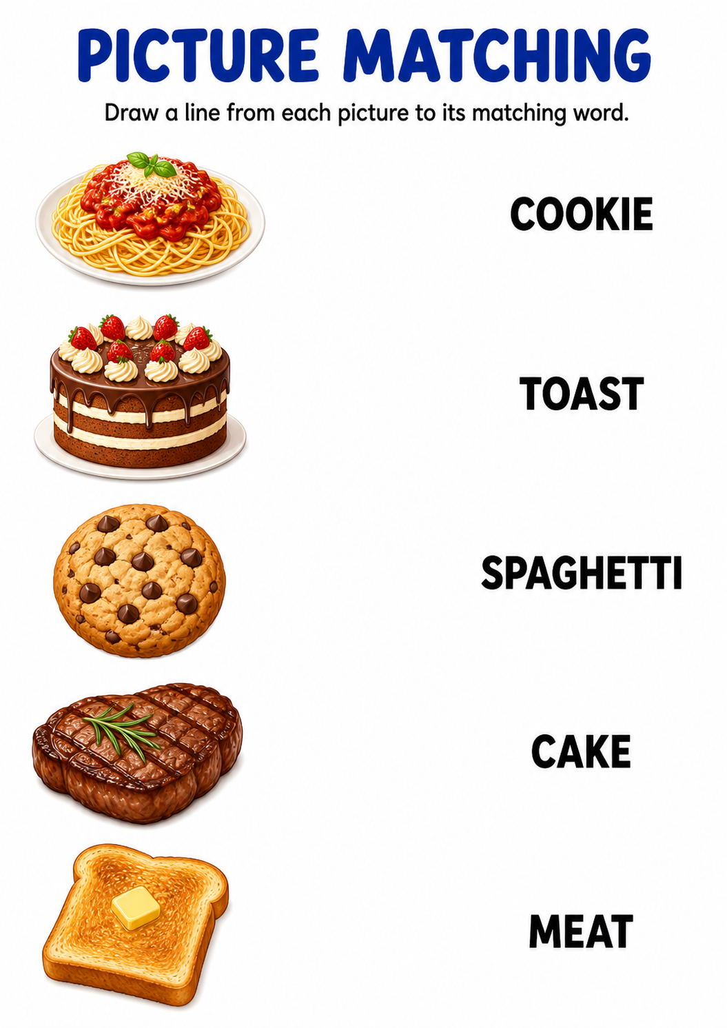 Food picture to word matching worksheet