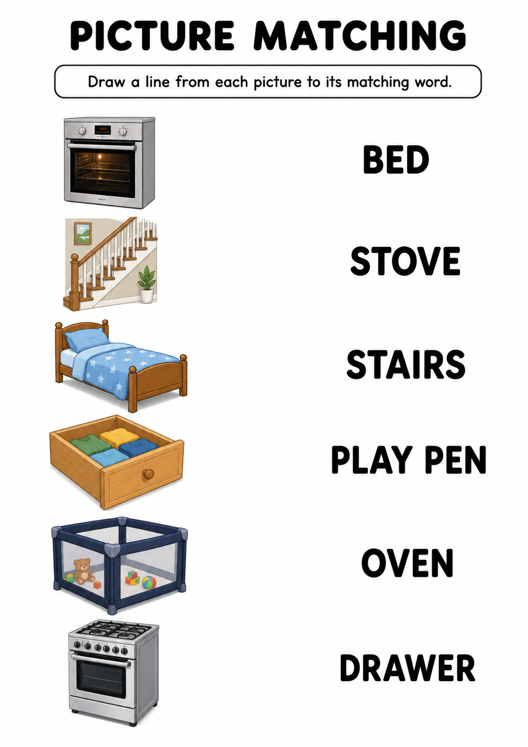 Furniture and rooms picture to word worksheet