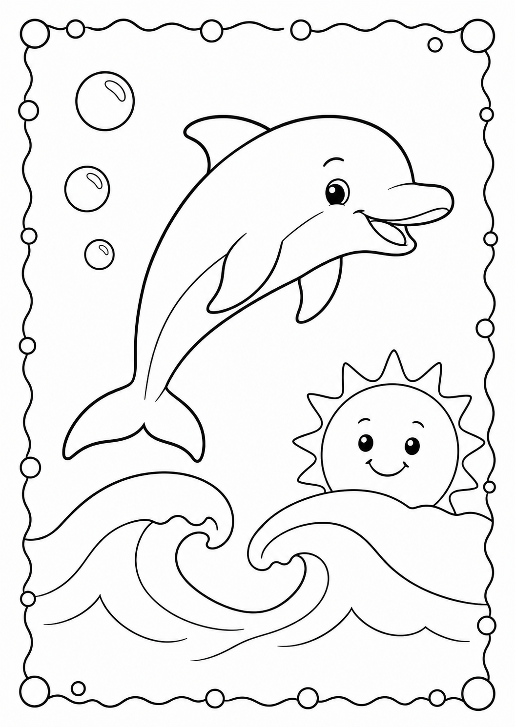 Color a smiling tropical fish and tiny shrimp swimming above a coral reef. Download this detailed free printable underwater page for children ages 3–8.