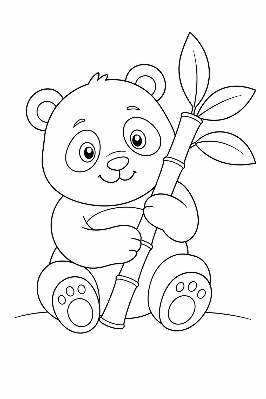 Color an adorable baby panda holding a leafy bamboo stalk. This free printable panda page is a relaxing, screen-free activity for kids ages 3–7.